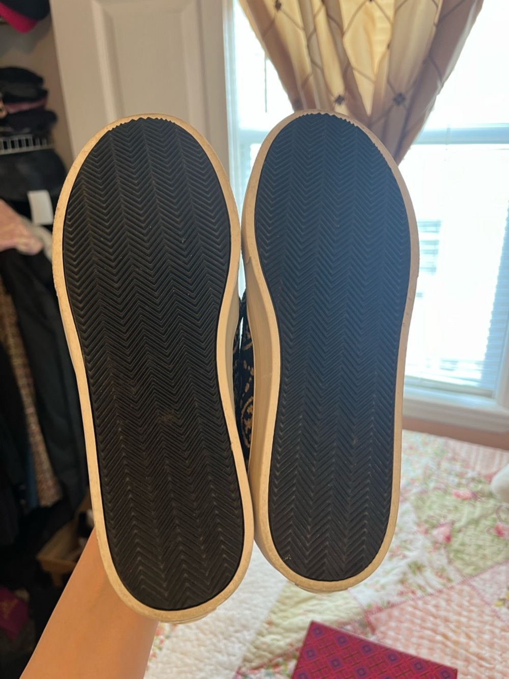 Tory Burch Black and White Monogram Slip-On Sneakers - Picture 2 of 2
